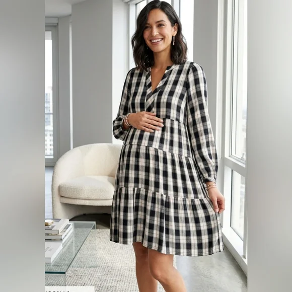 Maeve by Anthropologie Tiered Plaid Mini Dress - Size M Like New - Picture 2 of 16